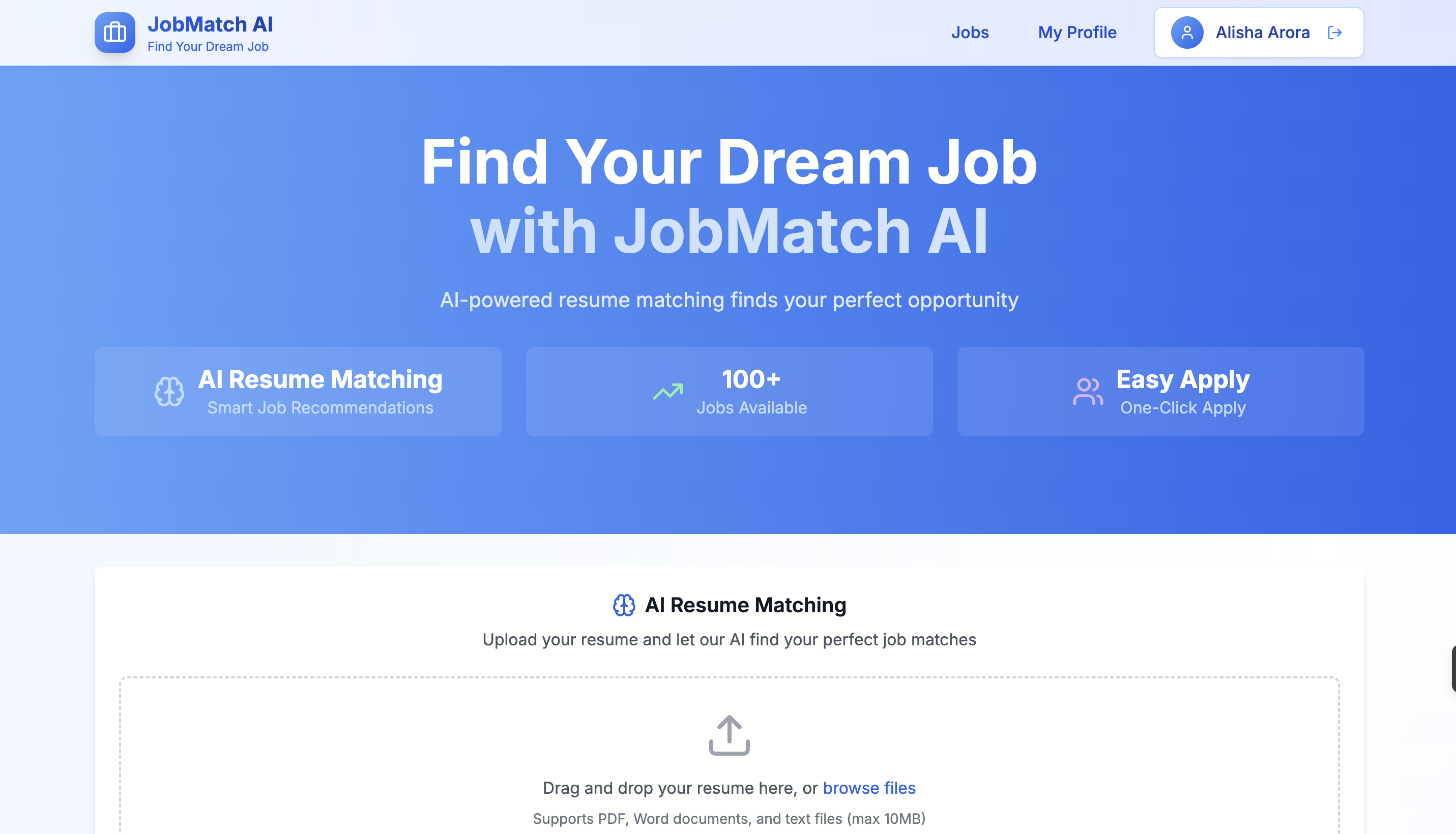 JobMatch AI dashboard